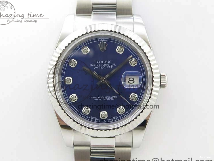 MiroTime 0125 Sporty DateJust 126334 SS Noob 1:1 904L Best Edition Blue Dial Diamond on Oyster Bracelet A 3164